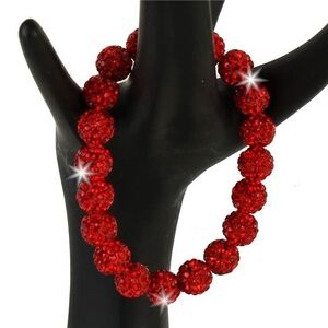 BLING Ruby Red Pave Set Crystal BLING Disco Ball shamballa statement Bracelet